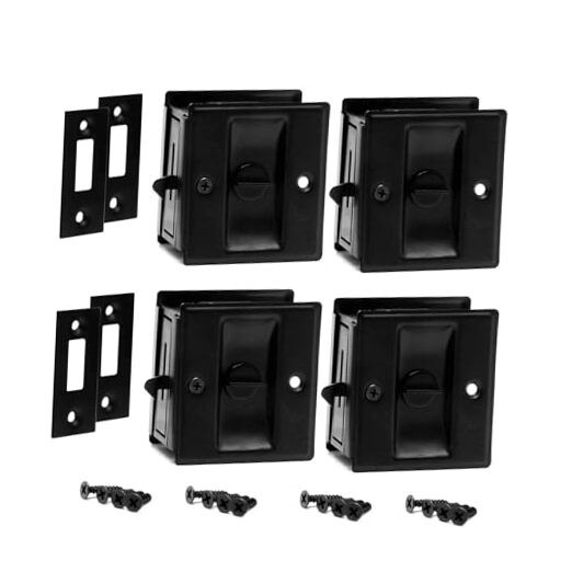 Solid Brass Sliding Door Lock with Pull – 2 or 4 Pack Privacy Latch