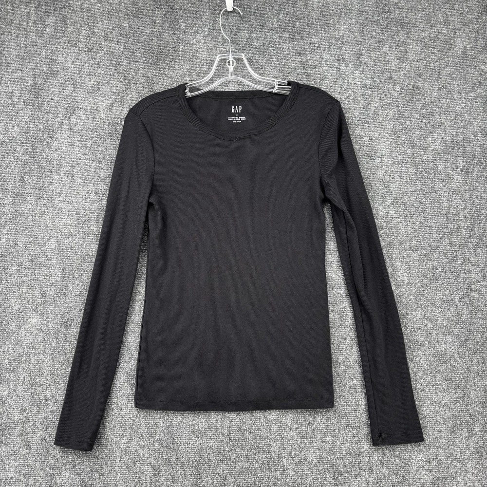 Gap Black Essential Ribbed Long Sleeve Crew Neck Top Women’s Small Casual