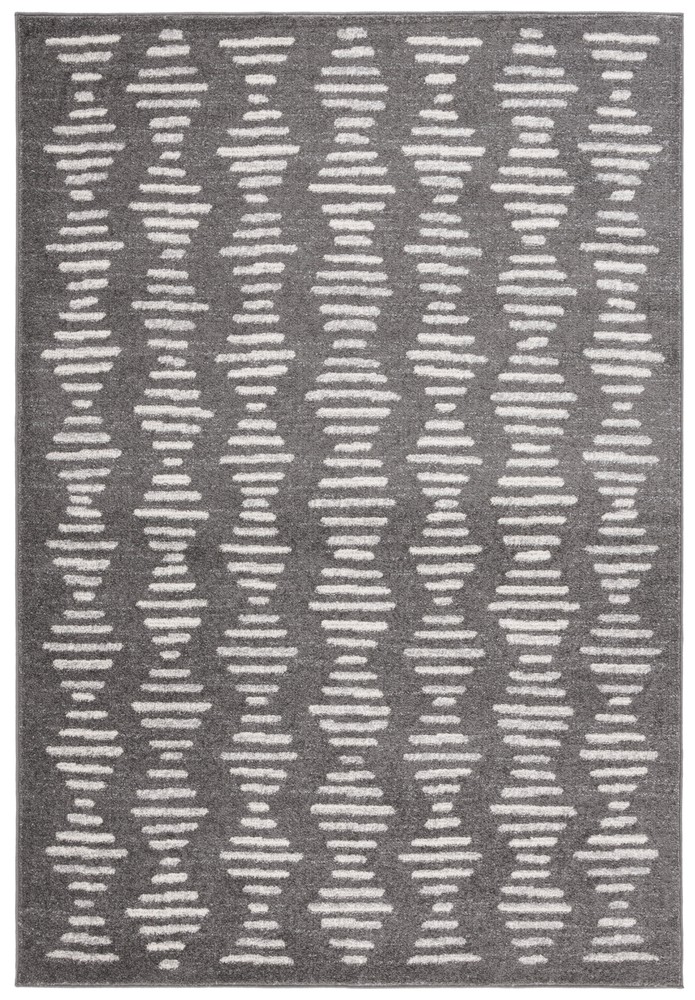 Geometric Striped Area Rug, Dark Gray/Ivory, 4'5
