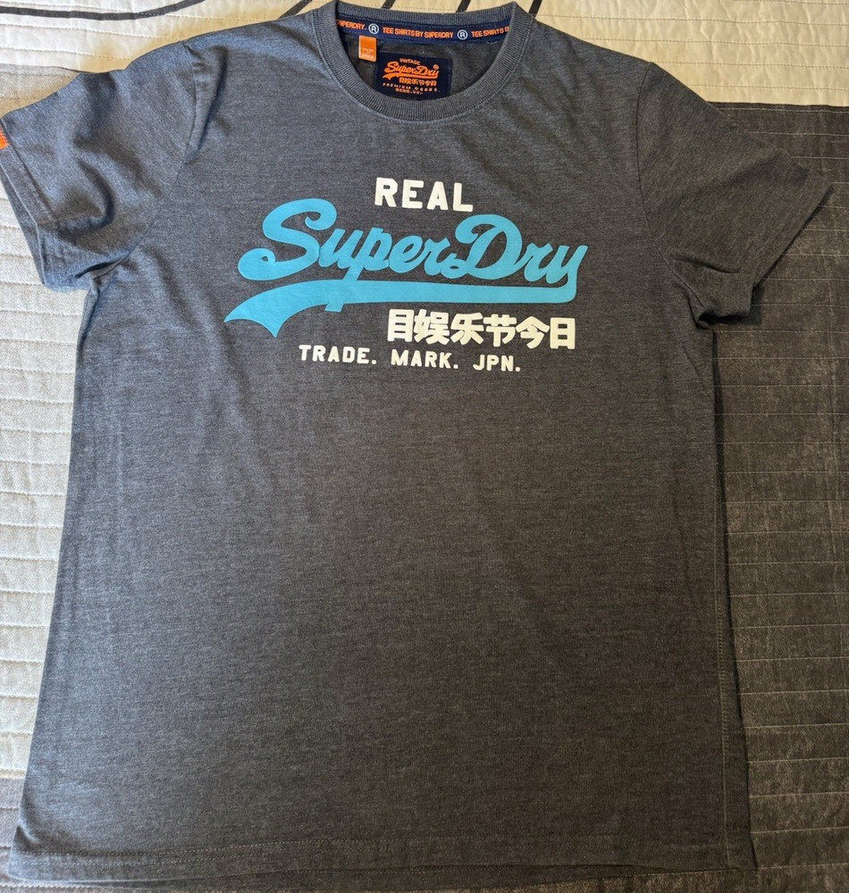 Superdry 2XL Logo Graphic Crew Neck Short Sleeve Cotton Knit T-Shirt Gray Men's