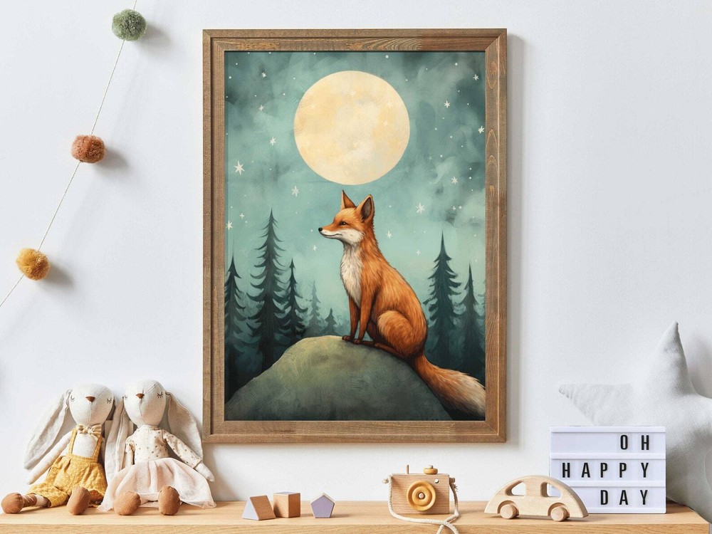 Charming Watercolor Fox Print for Forest Animal Nursery Decor