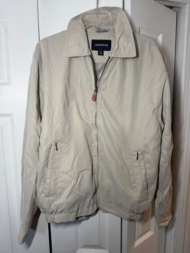 Vintage 90s London Fog Bomber Jacket Windbreaker Men’s Medium Beige Tan Pockets