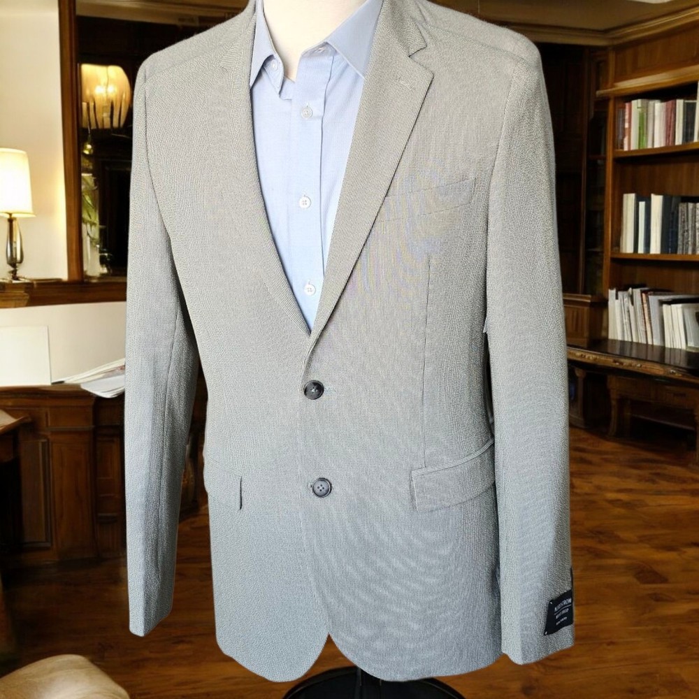 New Nordstrom Seersucker Blazer 40R Slim Fit Dual Vent Green Gray