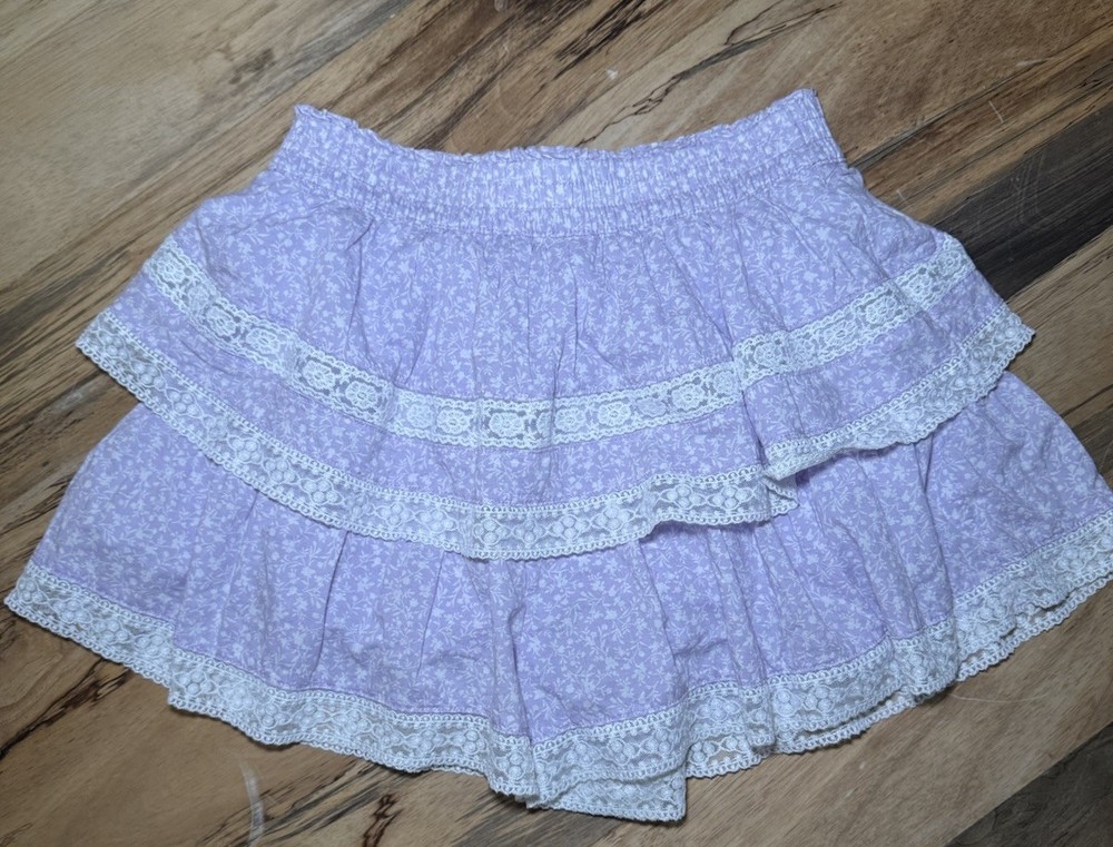Altar'd State Lavender Floral Lace Ruffle Mini Shorts S Boho Cottagecore