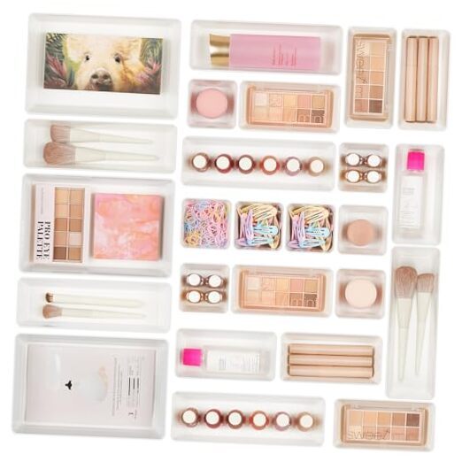 25 PCS Plastic Drawer Organizers Set, 4-Size Versatile Bathroom and White