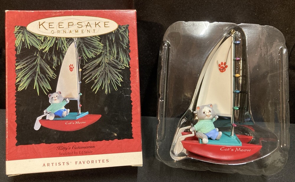 Hallmark Keepsake Kitty's Catamaran Cat's Meow Sail Boat Christmas Ornament 1994