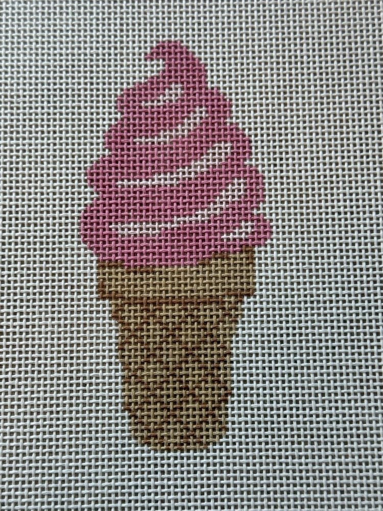 Handpainted Needlepoint Canvas Strawberry Pink Ice Cream Cone 14m