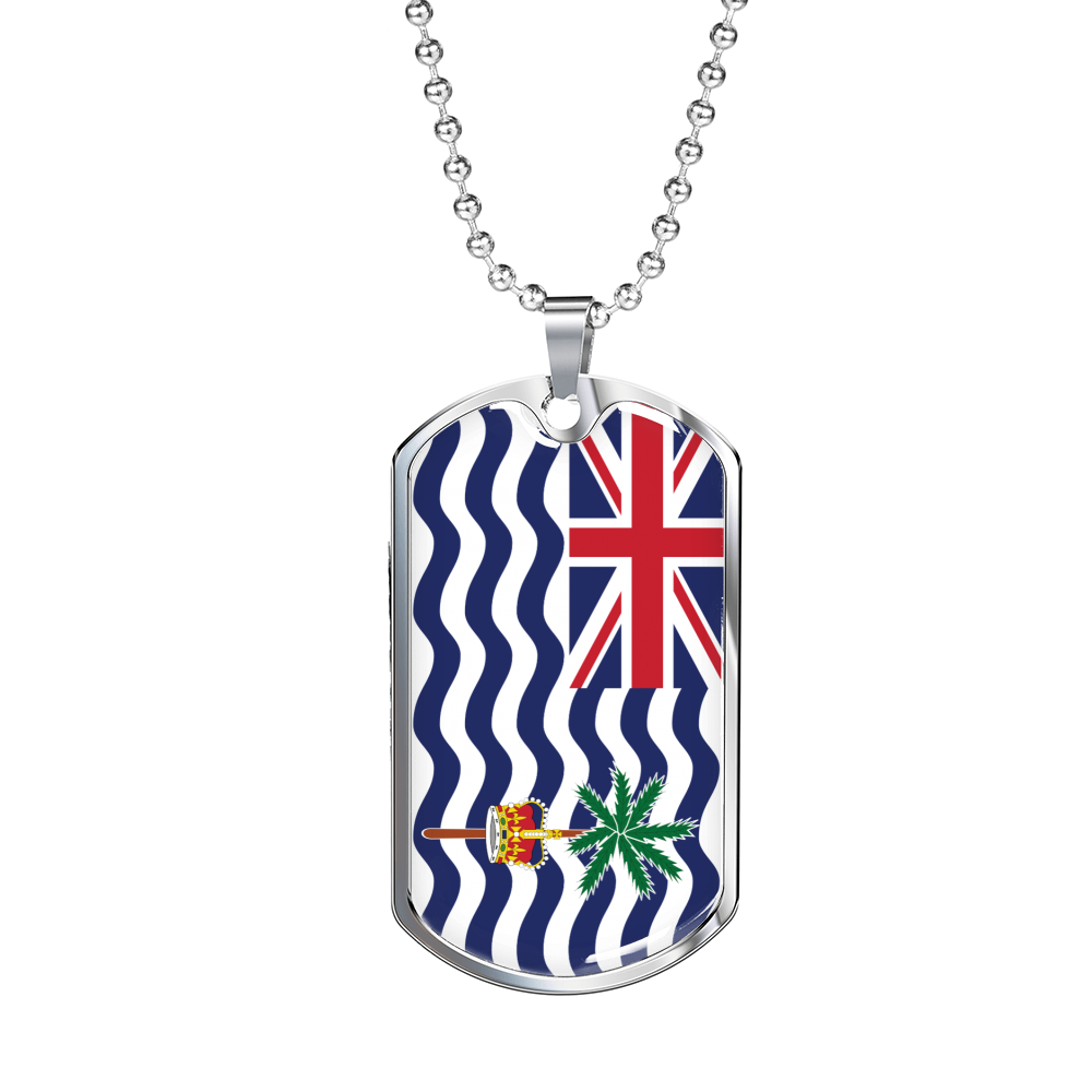 British Indian Ocean Territory Flag Pendant Necklace in Stainless Steel or 18k Gold Dog Tag Style