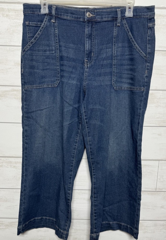 Time And Tru Women's Size 18 High Rise Wide Leg Blue Stretch Cotton Jeans  