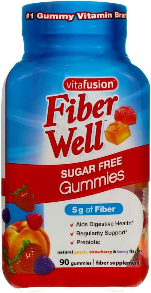 Sugar-Free Fiber Gummies in Peach, Strawberry & Blackberry - 90 Count, Pack of 4