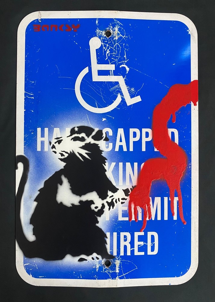 Very Vintage Rare Banksy Original spray stencil  Street Sign Painting 2012