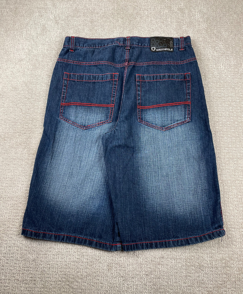 Vintage Southpole Shorts Mens 40 Baggy Loose Dark Wash Denim Red Tab Skater Y2K