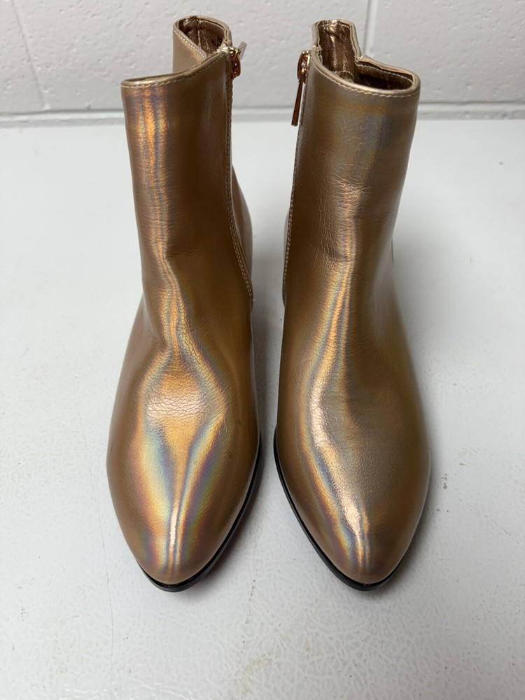 BAMBOO ROPE CHAIN HEEL BOOT ROSE GOLD METALIC  6 1/2 M HALF  ZIPPER