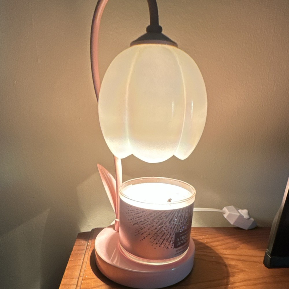 Flower-Shaped Pink Accent Lamp with Frosted Glass Shade, Painted Finish