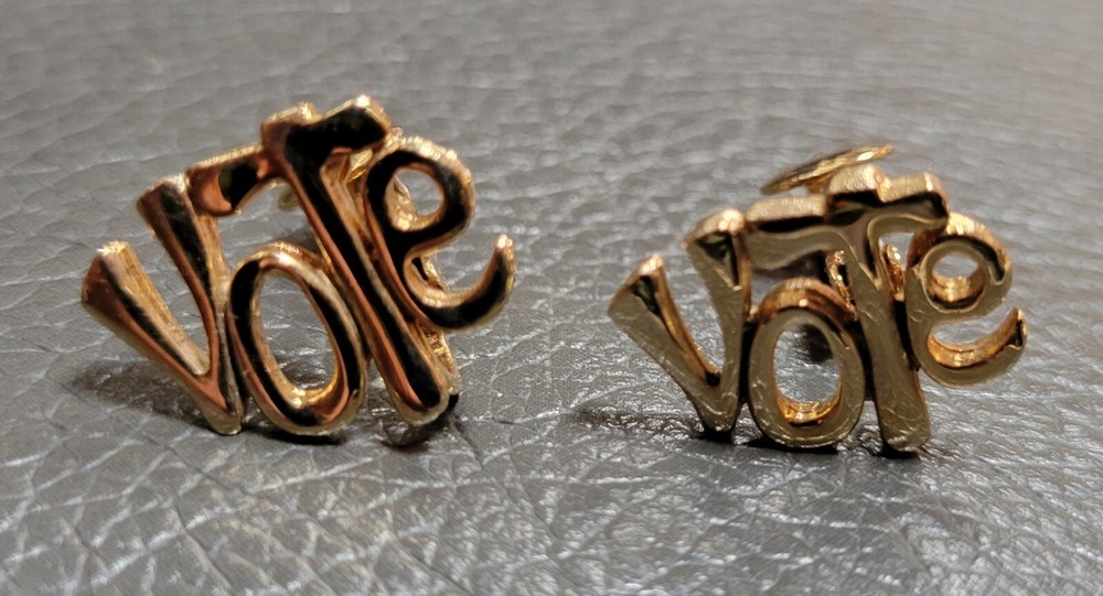 Vintage Vote Clip On Earrings Goldtone Patriotic Perfect for Election Time