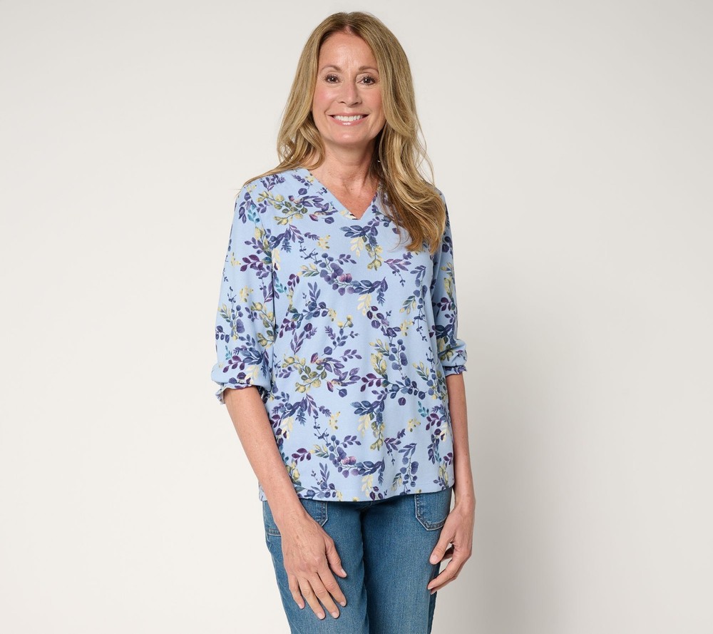 SUNNYLiFE Women's Top Sz L Denim & Co. Printed Heavenly Jersey Blue A703337