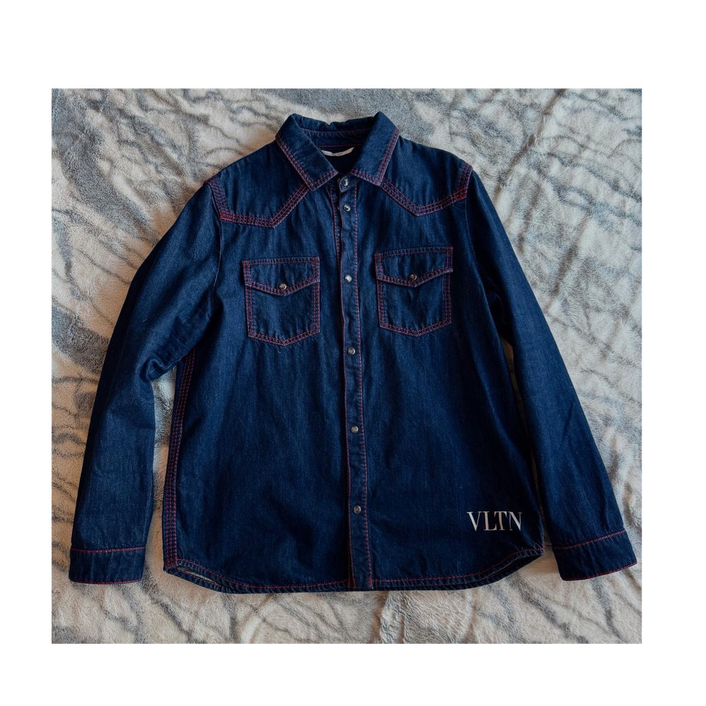 Valentino VLTN Denim Button-Up Shirt Dark Blue XL Men's Long Sleeve Designer