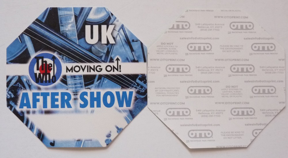 The Who Blue Moving On Up UK After Show 2019 Concert Tour Backstage Pass D15