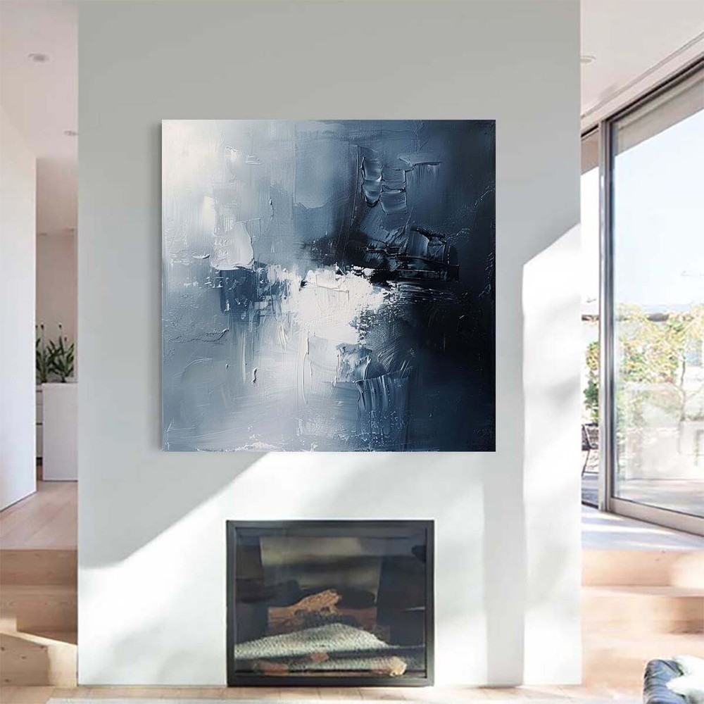 blue abstract oil painting hand painted on canvas Living Room white Home 31in