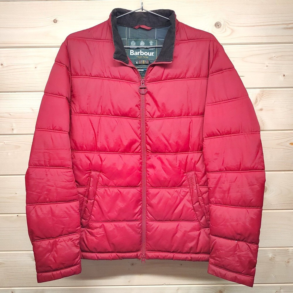 Barbour Classic Tartan Fibredown Mens Medium Red Quilted Puffer Jacket Coat