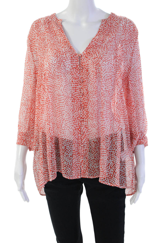 Joie Womens Silk Abstract V-Neck Button Up Long Sleeve Blouse Top Orange Size SFree Shipping in US $100+ Orders | $6.95 Orders Below