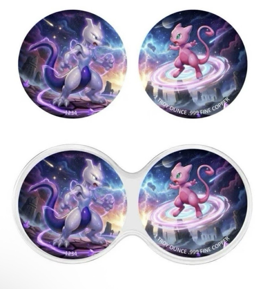 2 x 1 OZ Copper Mewtwo VS. Mew Limited Mintage Infinity Capsule Colorized