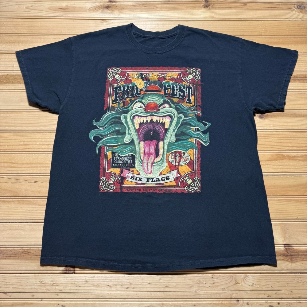 Six Flags Fright Fest Evil Clown Halloween Graphic T-Shirt Size Large
