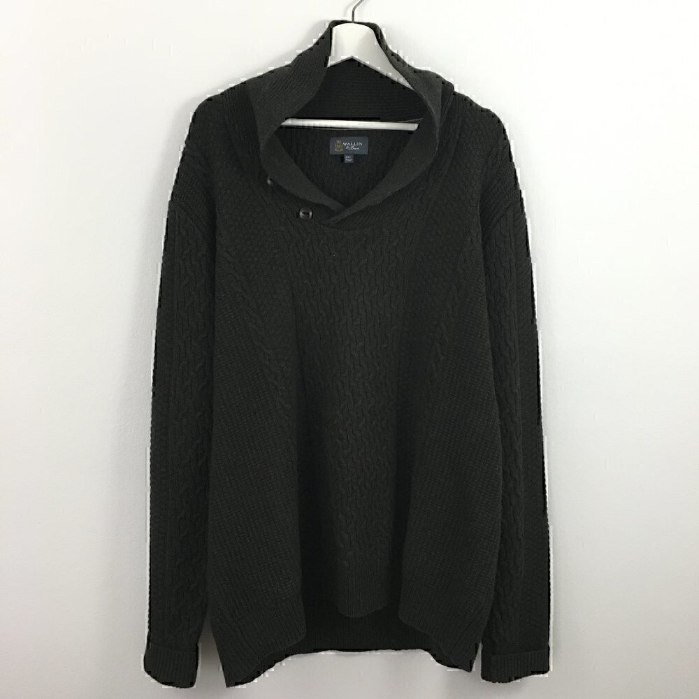 Wallin & Bros Men's 100% Lambswool Shawl Collar Cable Knit Sweater Size XXL
