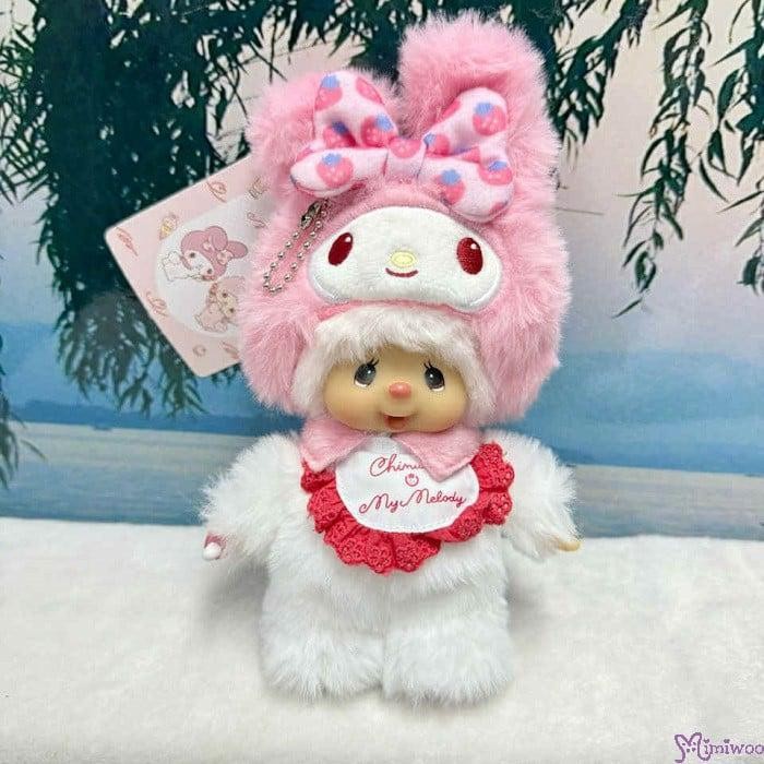 244461 Monchhichi x Melody 18cm Plush Keychain Mascot ~ NEW ~