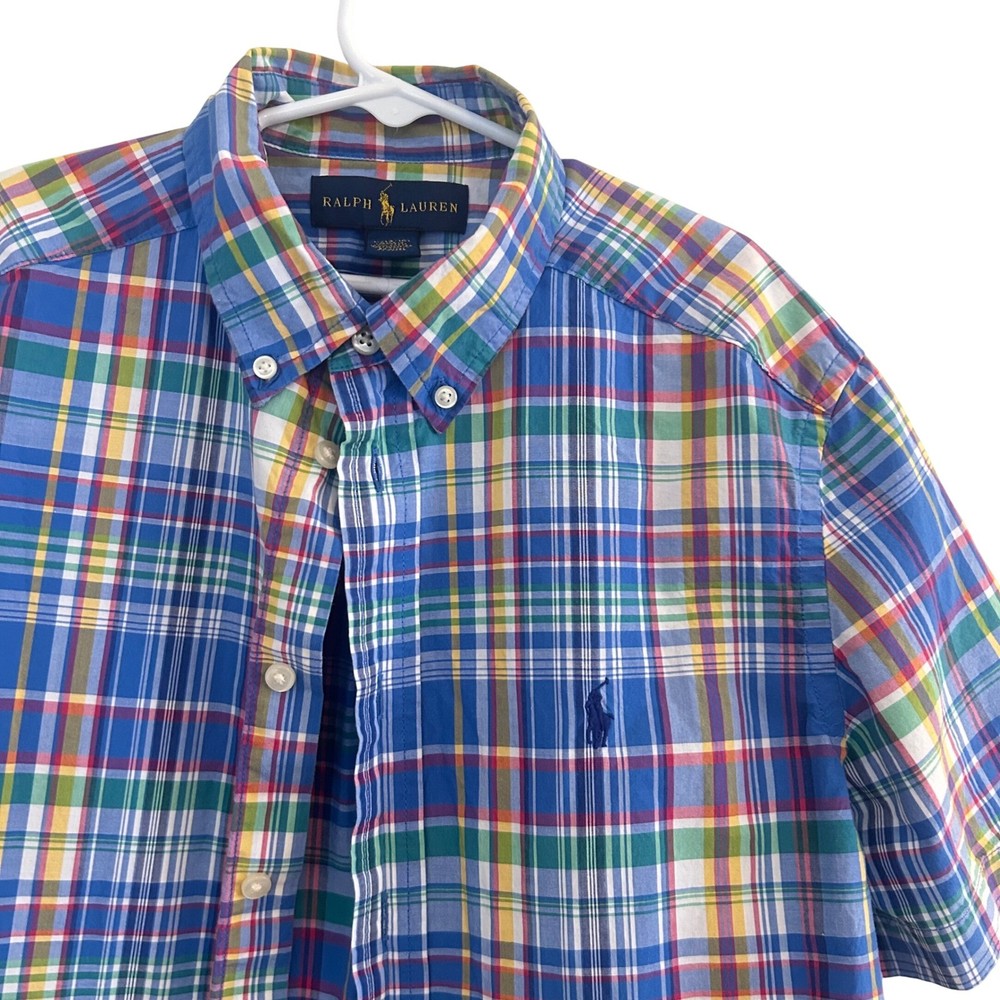 Polo Ralph Lauren Button Down Kids L 14-16 Multicolor Plaid Short Sleeve Shirt