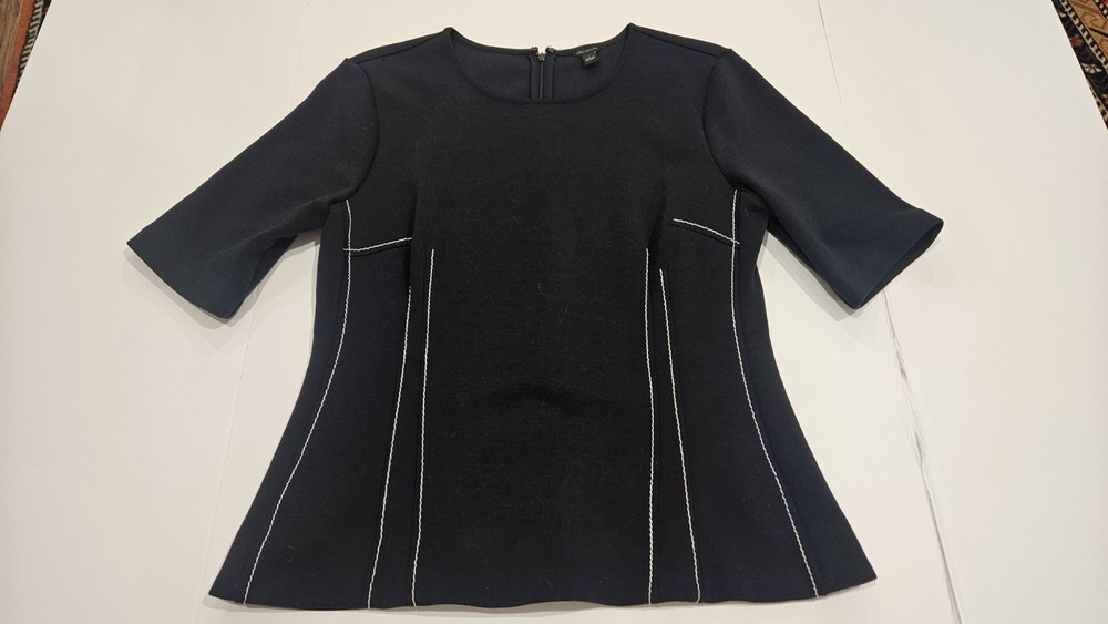 Ann Taylor Navy Blue 3/4 Sleeve Zipper Back Blouse Women's Size Large