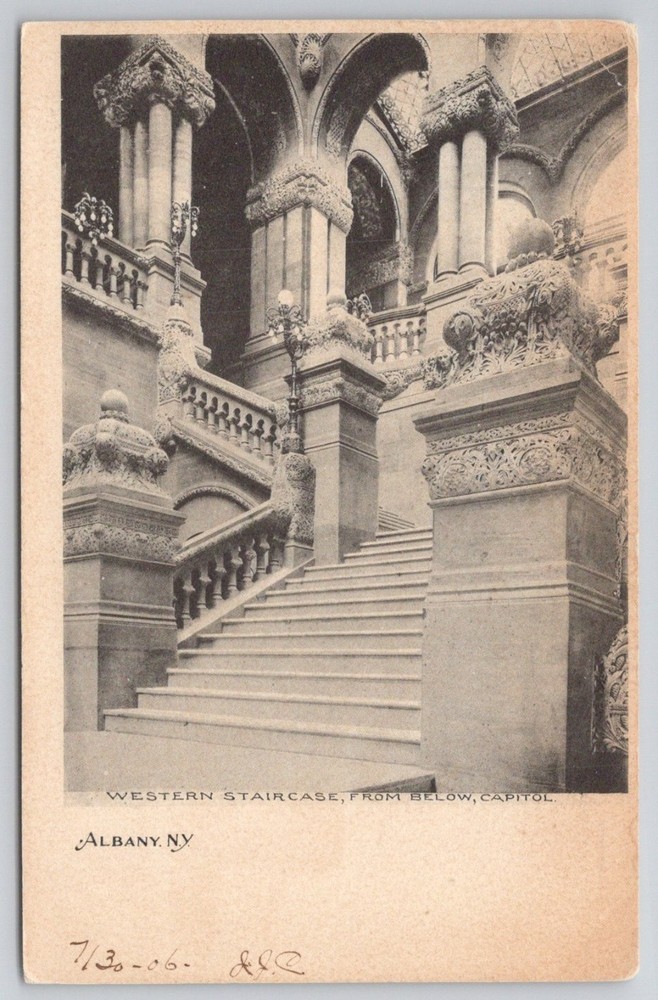 Albany NY Capitol Western Staircase 1906 Postcard - Historic Architecture