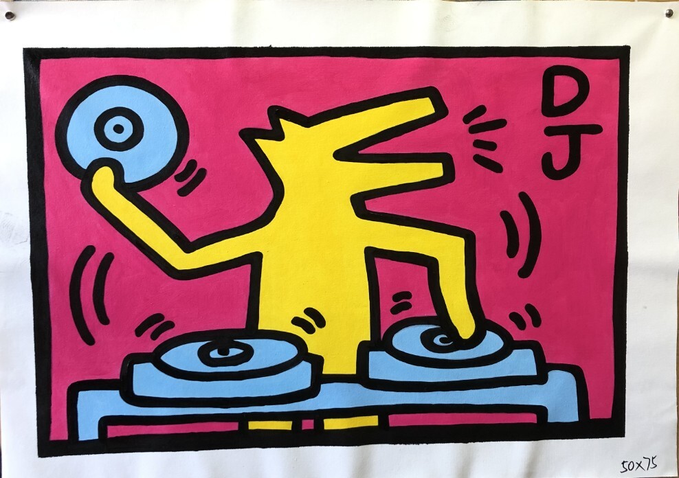 Keith Harin Abstract Graffiti Hand drawn Oil Painting Decorative Murals-image