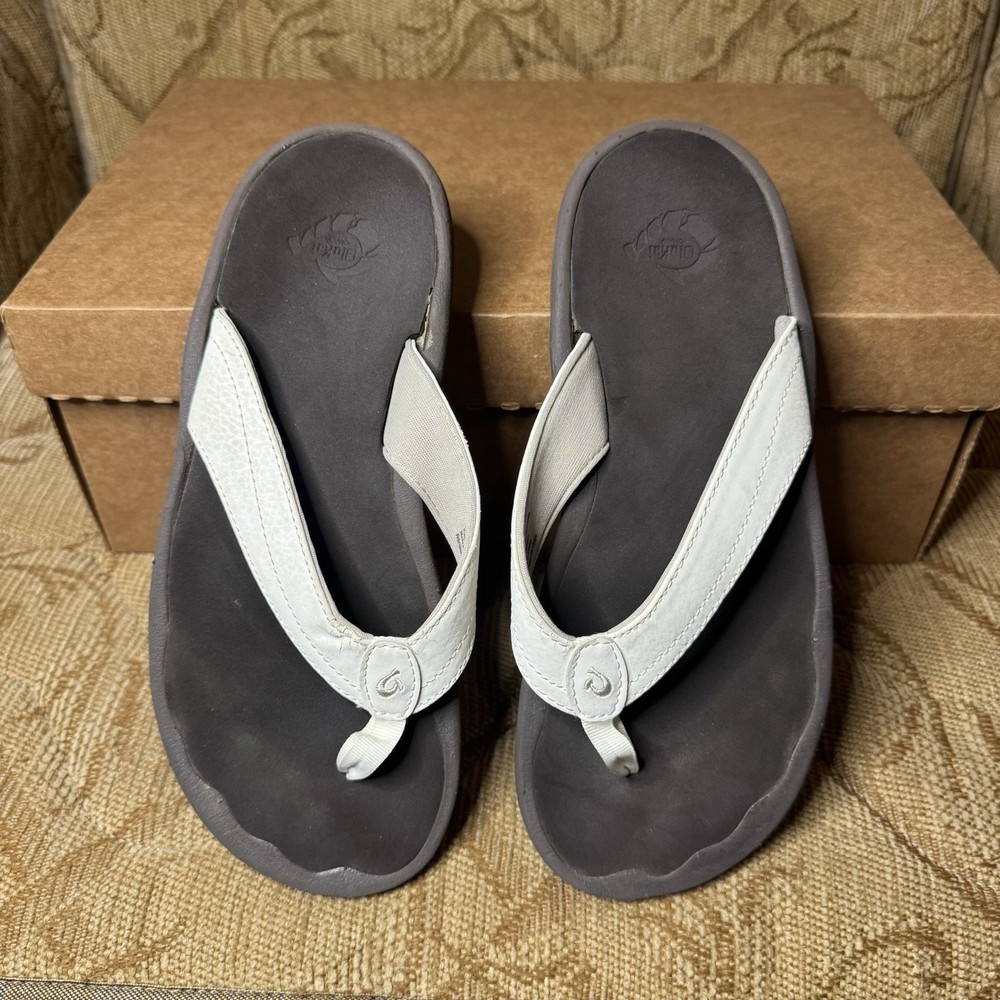 Olukai Womens Ohana Flip Flop Sandal Size 7 White Ocean Comfortable Water Friendly
