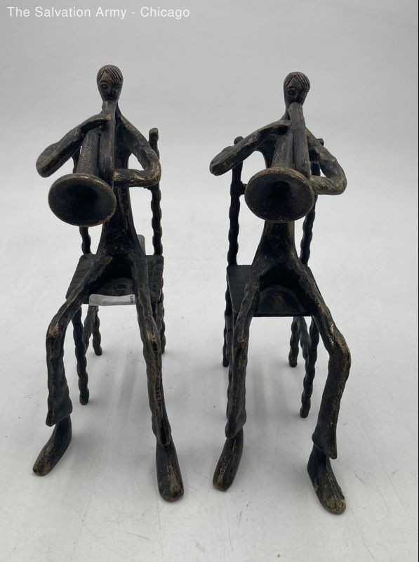 Decorative Bronze Metal Ancient Man Sitting On Chair Figurines Lot Of 2