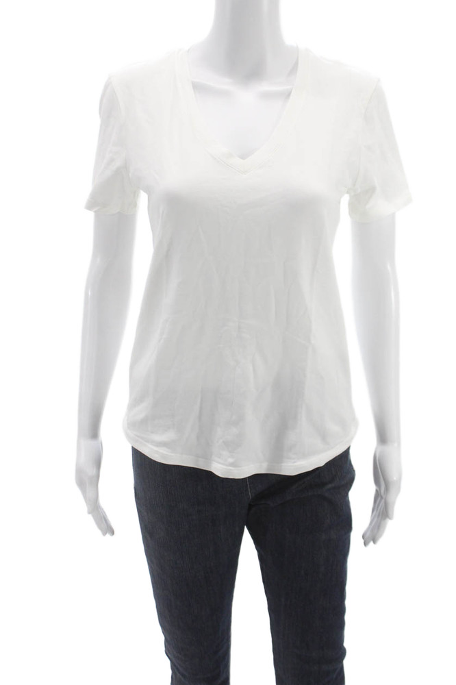 Lululemon Womens White Cotton V-Neck Short Sleeve Basic T-Shirt Size LFree Shipping in US $100+ Orders | $6.95 Orders Below