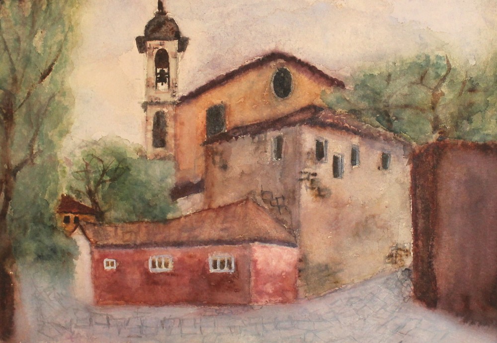 Vintage fauvist watercolor painting landscape