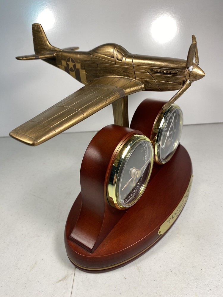 BRADFORD EXCHANGE P-51 MUSTANG THERMOMETER CLOCK 70 Th. ANNIVERSARY ,WORKING