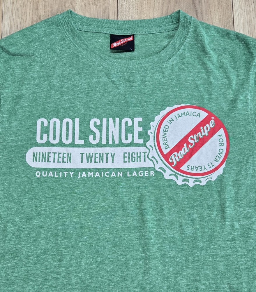 Red Stripe Clothing Logo T-Shirt Mens Sz Large, Green, Jamaican Pale Ale/Beer