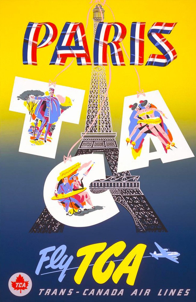 Cool Retro Travel Poster *FRAMED* CANVAS ART Paris France TCA 16