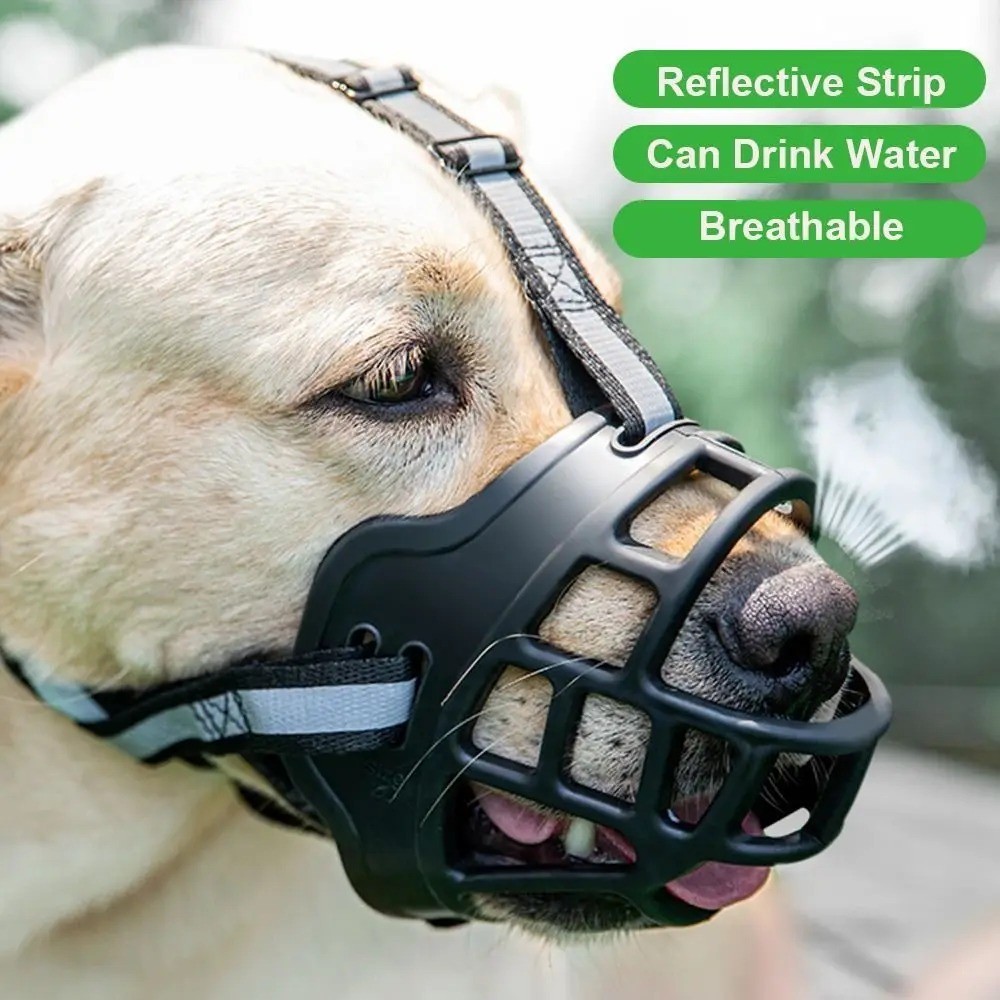Dog Muzzle Anti-Biting Adjustable Breathable Mouth Cover with Reflective Strip