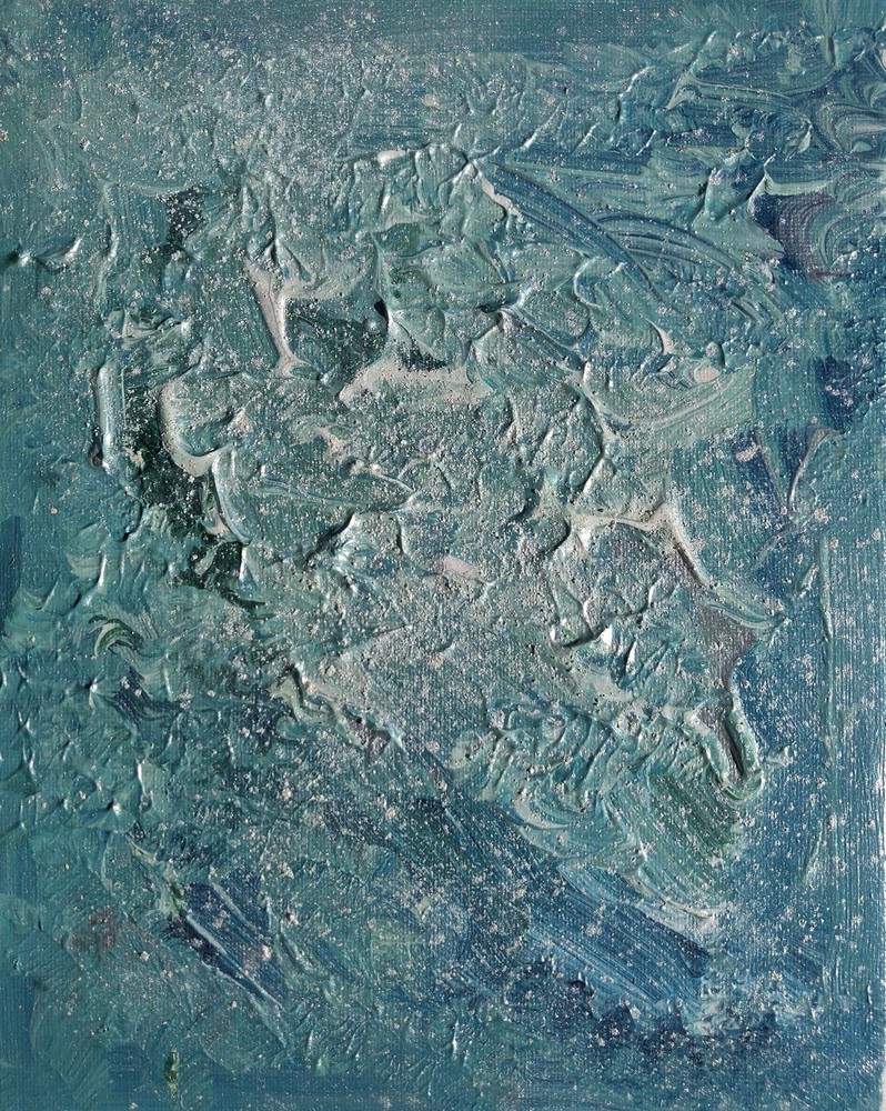 FROSTED - ICE abstract expressionist art painting blue with mica dust, 8x10 in-image