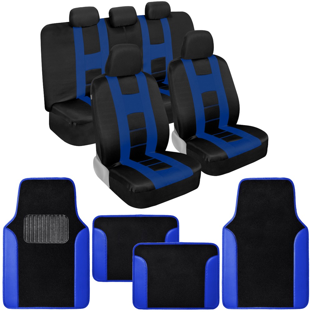 BDK Full Car Seat Covers and Floor Mats Set in Blue and Black  