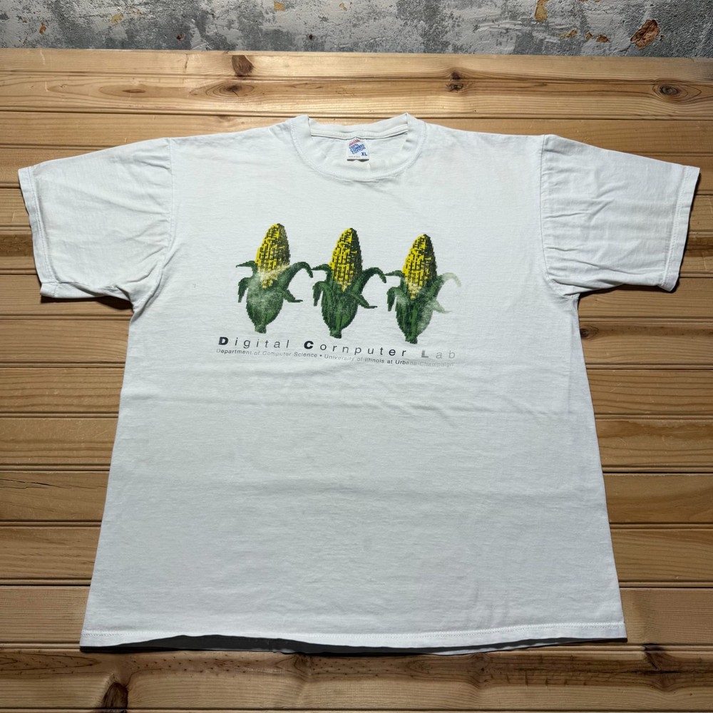 Vintage 90s Digital Cornputer Lab Corn Art University of Illinois T-Shirt - XL