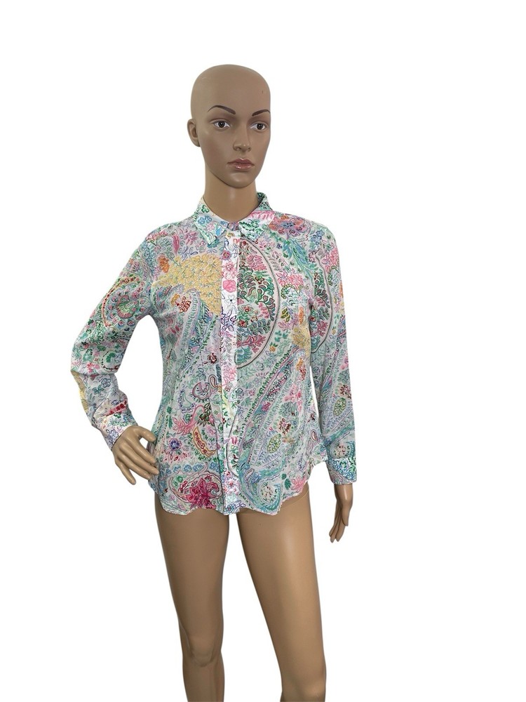 Talbots Women’s Size P Long Sleeve Colorful Paisley Print Button Down Shirt