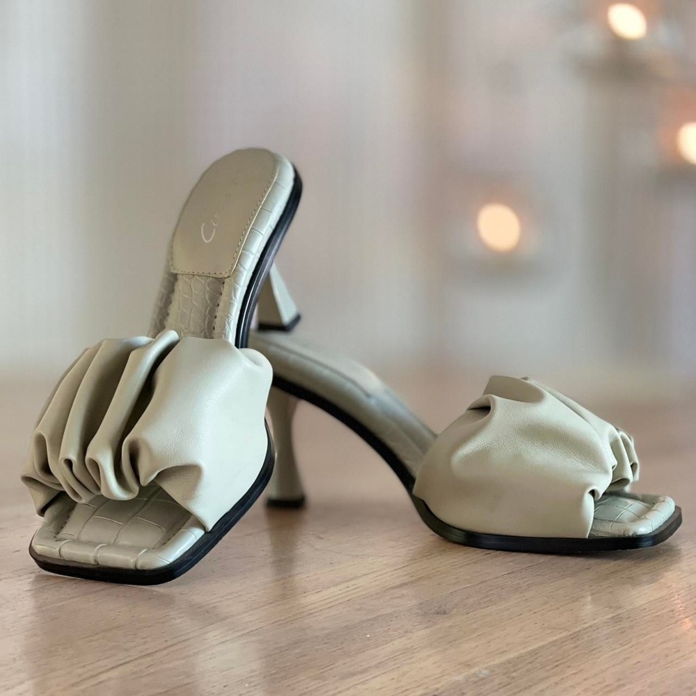 Circus by Sam Edelman Ruched Leather Slip-On Heels Croc Insole Sandals Size 6.5