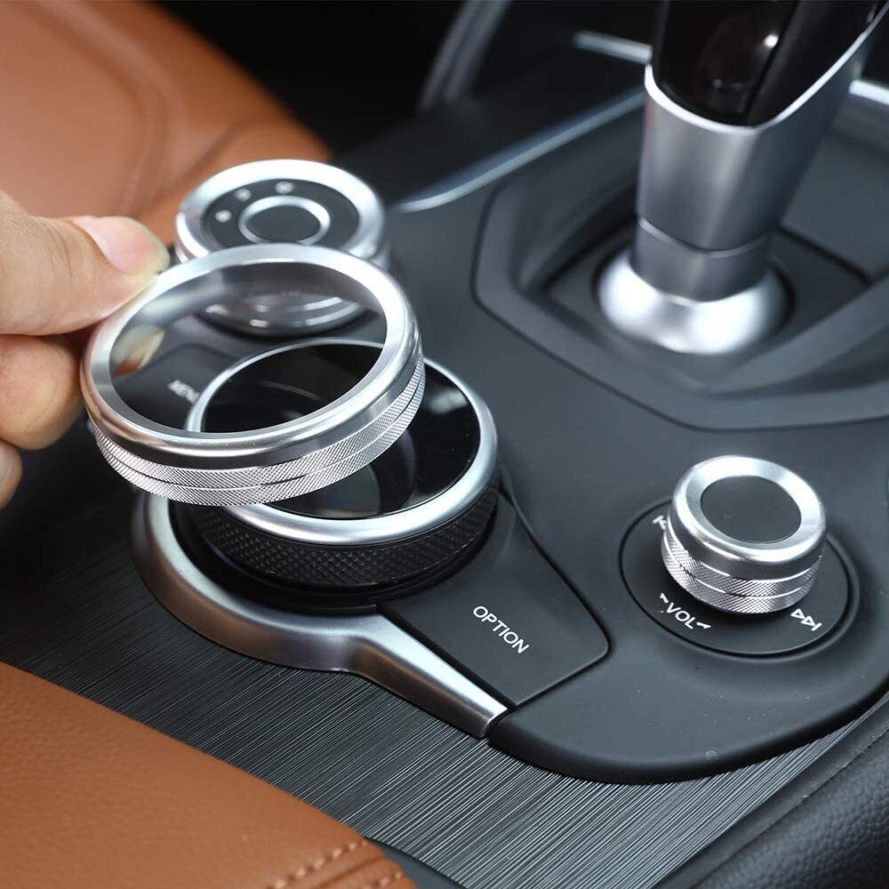 For Alfa Romeo Giulia Stelvio Silver Center Console Multimedia Knob Cover 17-19