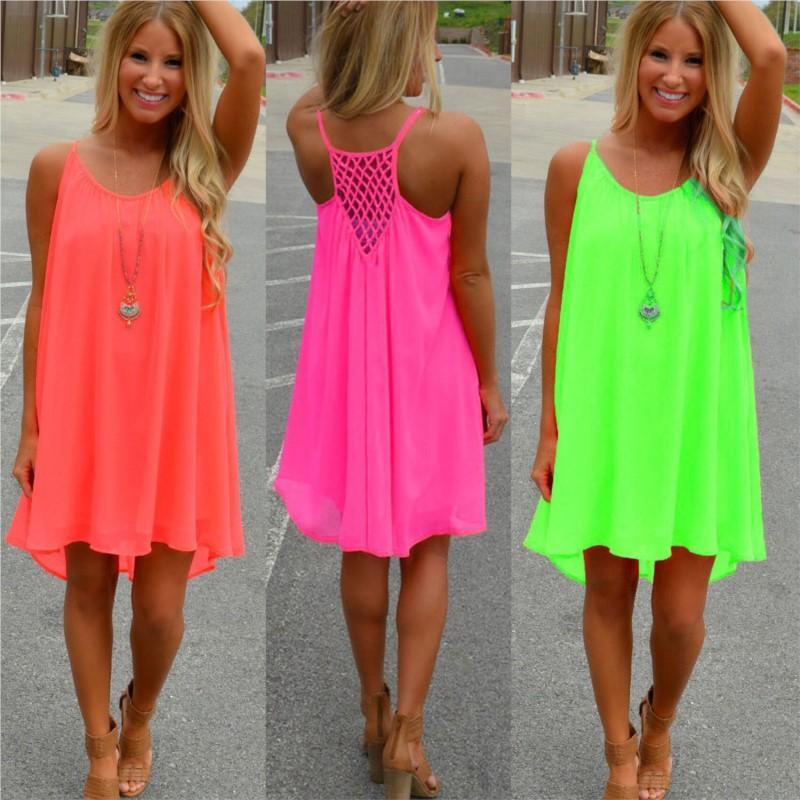 Womens Summer Chiffon Beach Wear Bikini Cover Up Kaftan Boho Swing Sun Dress Us