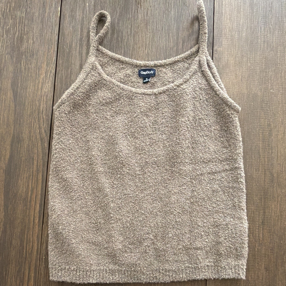 GapBody Women’s S Beige Solid Knit Scoop Neck Sleeveless Cami Tank Top