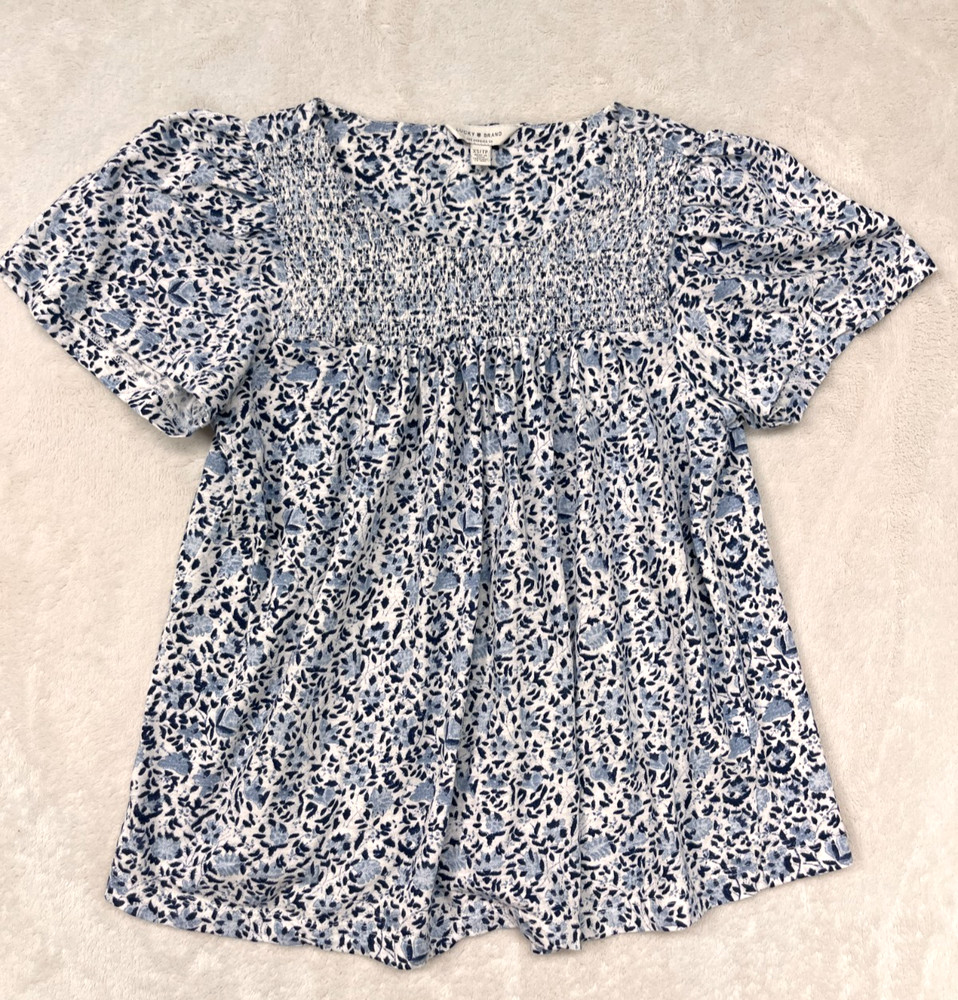 Lucky Brand Womens Top Shirt Size XS Flowered Cottagecore Short Flowing Cotton
